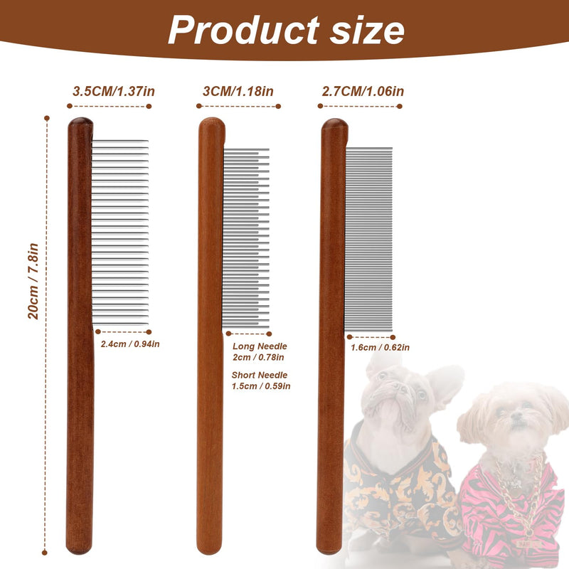 3pcs Grooming Comb for Pets, Solid Wooden Cat Combs with Wide & Narrow Rounded-Tip Teeth Pet Hair Comb Metal Flea Lice Tick Comb for Cats Dogs Rabbits Tangled Hair (3 Sizes） - BeesActive Australia