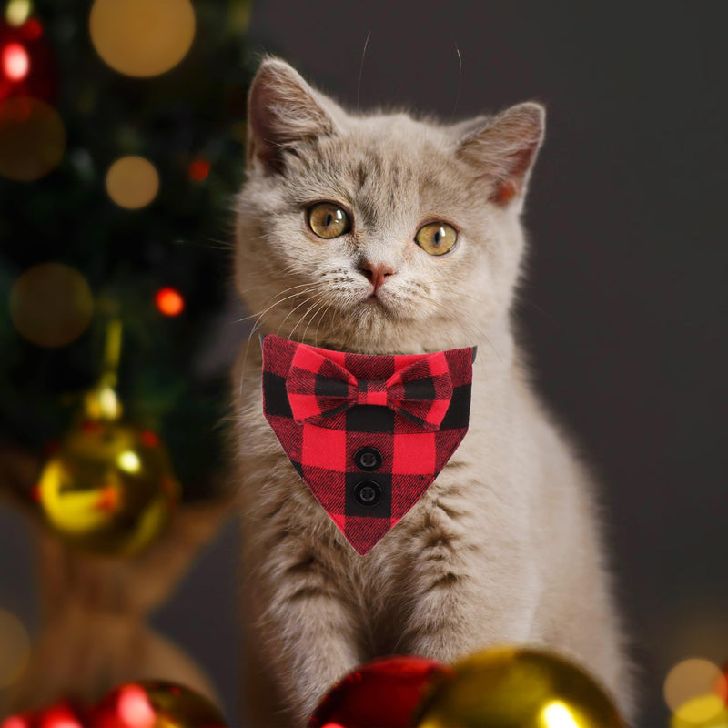 ADOGGYGO Christmas Cat Tuxedo Collar, Red Plaid Cat Christmas Collar with Bowtie, Adjustable Pet Christmas Costumes Collars for Cat Kitten (Red Plaid-1) Red Plaid-1 - BeesActive Australia