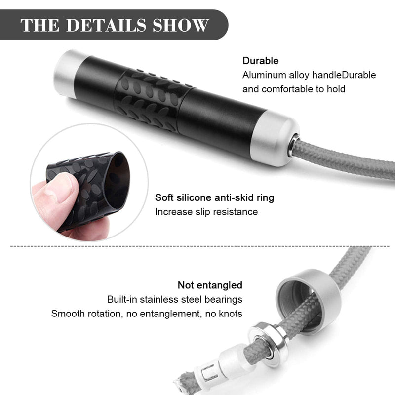 Redify Weighted Jump Rope for Workout Fitness(1LB), Tangle-Free Ball Bearing Rapid Speed Skipping Rope for MMA Boxing Weight-loss,Aluminum Handle Adjustable Length 9MM Fabric Cotton+9MM Solid PVC Rope Grey