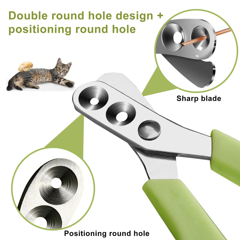 JAONLD Cat Claw Scissors with Protection, Cat Claw Cutter with 2mm & 4mm Hole, Cat Nail Scissors Professional Cat Claw Cutter Cat Nail Clipper for Cats, Puppies, Rabbits with File (Green) - BeesActive Australia