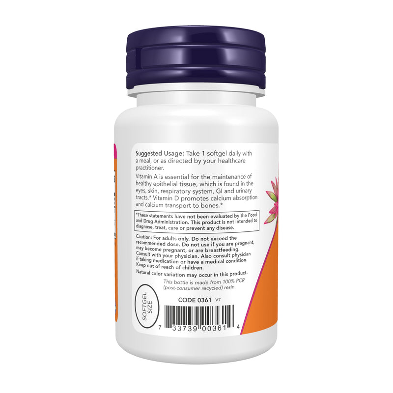 NOW Foods Supplements, Vitamin A & D3 25,000/1,000 IU, Eye Health*, Essential Nutrition, 100 Softgels
