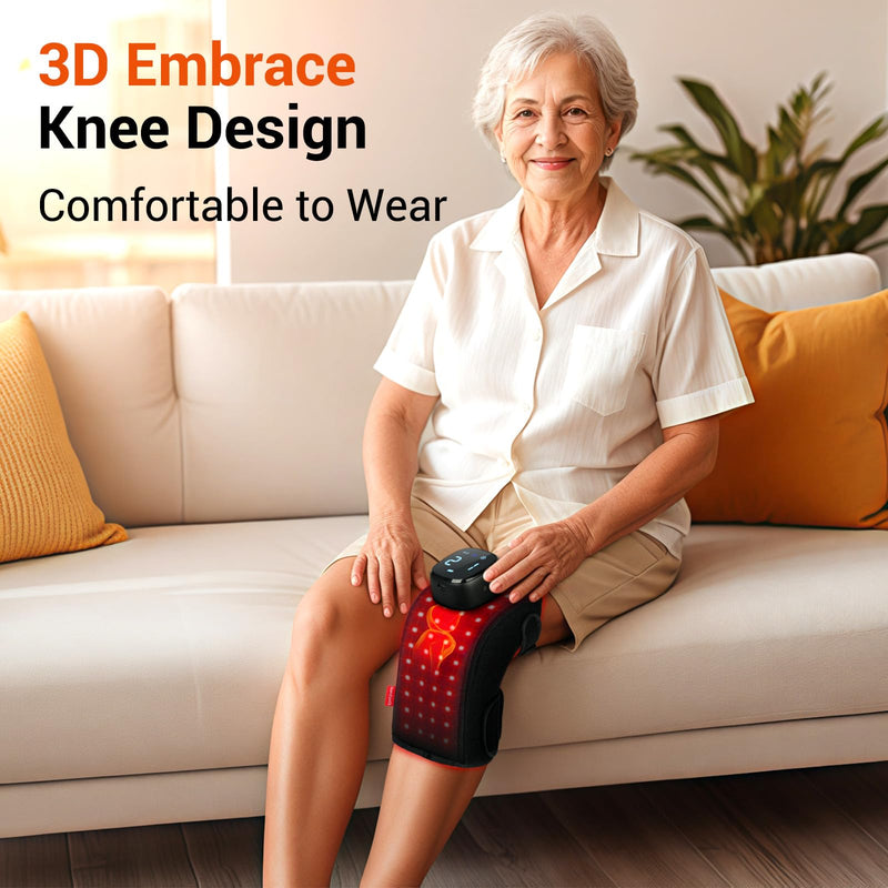 Comfytemp 3D Red Light Therapy Knee Wrap with Vibration Massage, FSA Eligible HSA Cordless 5000mAh Knee Massager, Near Infrared Light Brace for Knee, 660nm & 850nm - BeesActive Australia
