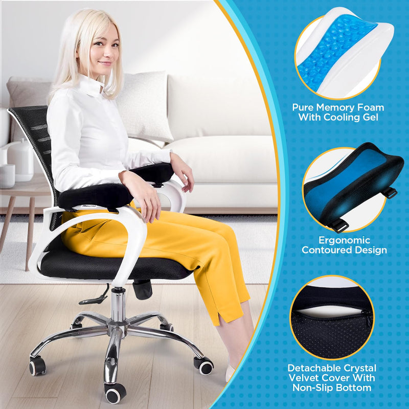 BEAUTRIP Ergonomic Armrest Pads- Office Chair Arm Rest Cover Pillow - Elbow Support Cushion for Computer, Gaming and Desk Chairs (Set of 2) Black With Gel_velvet