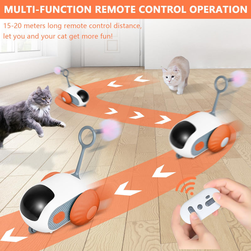 Remote Control Smart Electric Cat Toy Car, Interactive Cat Toys for Indoor Cats, Teazys Cat Toy Turbo Tail 2.0, Automatic Moving Mouse Cat Chase Toys for Bored Indoor Adult Cats Kittens (Orange) Orange - BeesActive Australia