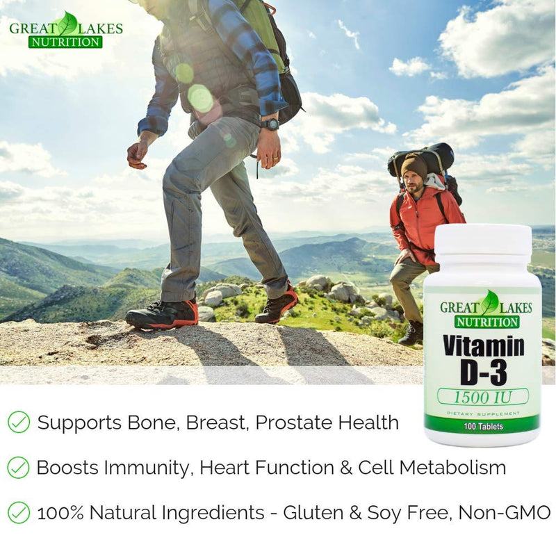 Vitamin D3, Vegan Vitamin D Supplement for Men & Women, 1500IU, 100 Easy Swallow Pills 1