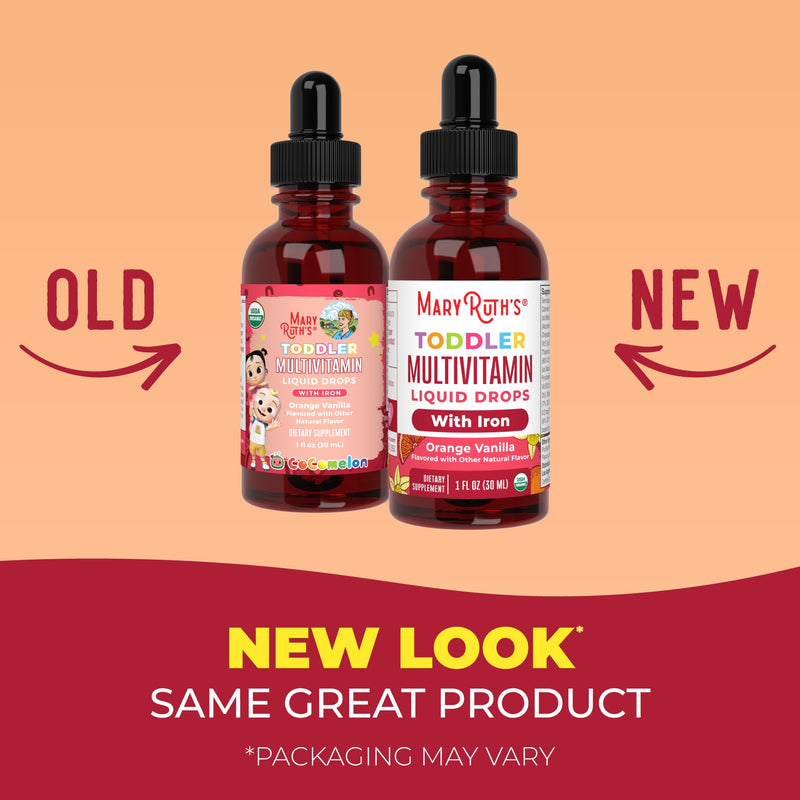 MaryRuth's Organic Toddler Multivitamin Drops with Iron, Vegan, 30 Servings | USDA Organic, Immune Support, Bone Health, Growth & Development, Overall Wellness Cocomelon Todder Multi + Iron