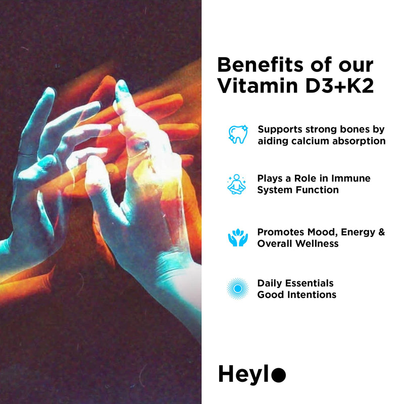 Heylo Vitamin D3 + K2 Supplement – High Potency Vitamin D3 100 mcg (4000 IU) & Vitamin K2 MK-7 100 mcg for Bone Strength, Heart & Immune Support – 120 Capsules (4-Month Supply), Made in USA