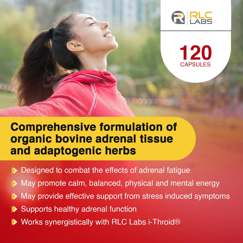 RLC Labs a-Drenal, 120 Capsules - Herbal, Cortisol Supplement with Ashwagandha, Ginger & Rhodiola to Support Balance, Mood, Energy & Vitality - Adrenal Support Formula (1 Month Supply) 120 Count (Pack of 1) - BeesActive Australia
