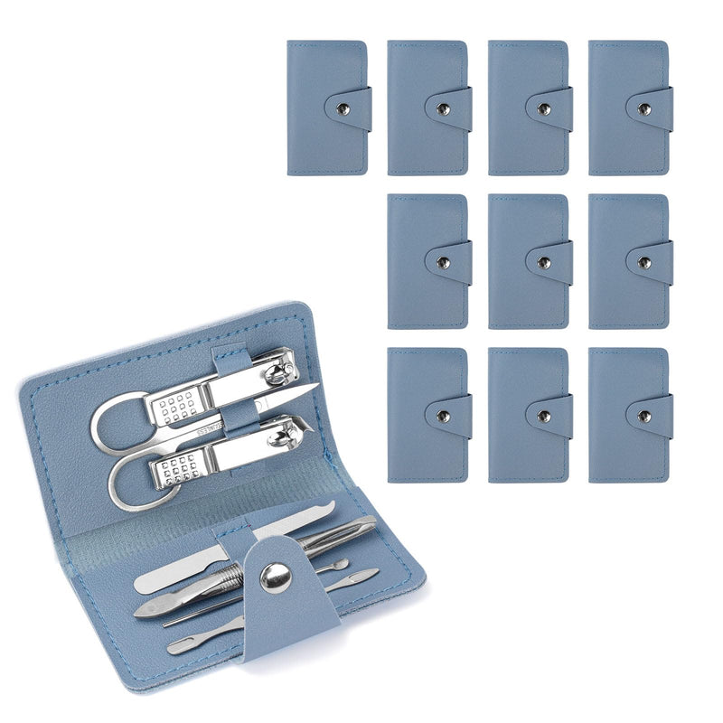 7-in-1 Manicure Kit – 10Piece Travel Nail Kit with Stainless Steel Tools, Ultra-Compact 5x6 cm Pouch for Perfect Nails Anywhere, Ideal Gift for Women, Men, and Travelers (Blue) Blue