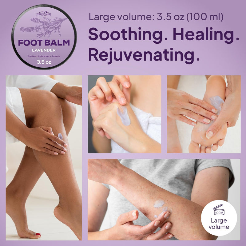 Pumice Valley Foot Balm Cream for Dry Cracked Heels and Feet - Natural Foot Moisturizer Balm for Calluses and Dry Feet Treatment - Lavender Foot Lotion 3.5 Oz - BeesActive Australia