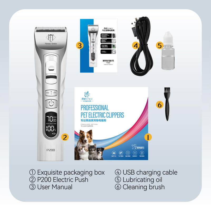 P200 Dog Grooming Clippers, LCD Display, Adjustable 5 Speeds Low Noise - BeesActive Australia