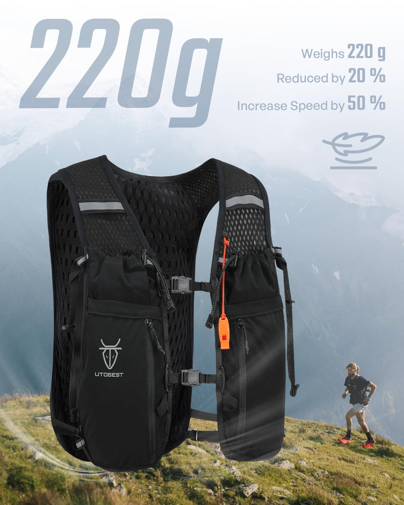 Upgrade Running Hydration Vest 10L, Running Backpack for Women Men Multi-Functional Storage, Adjustable Water Vest for Trail Marathon Race Jogging Cycling Black with 2L Bladder ML (Chest Size:35-40inch)