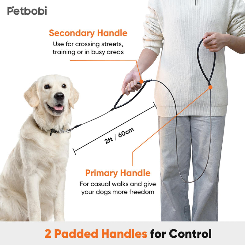 Petbobi Double Handle Dog Leash - 6FT Dog Leash Heavy Duty for Traffic Control with Two Padded for Large Medium Small Dog That Pull, Metal Dog Leash for Lead Walking, Black Dog Leash with Two Handles - BeesActive Australia