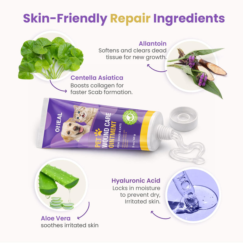 Dog Wound Care Ointment - 3 In 1 Fast Healing Pet skin Gel For Cuts, Itch, Hot Spots & Scrapes- Healing,Soothing,Repair, Infection cream for Dog,Cat & Small animal - with Centella Asiatica & Aloe 2oz