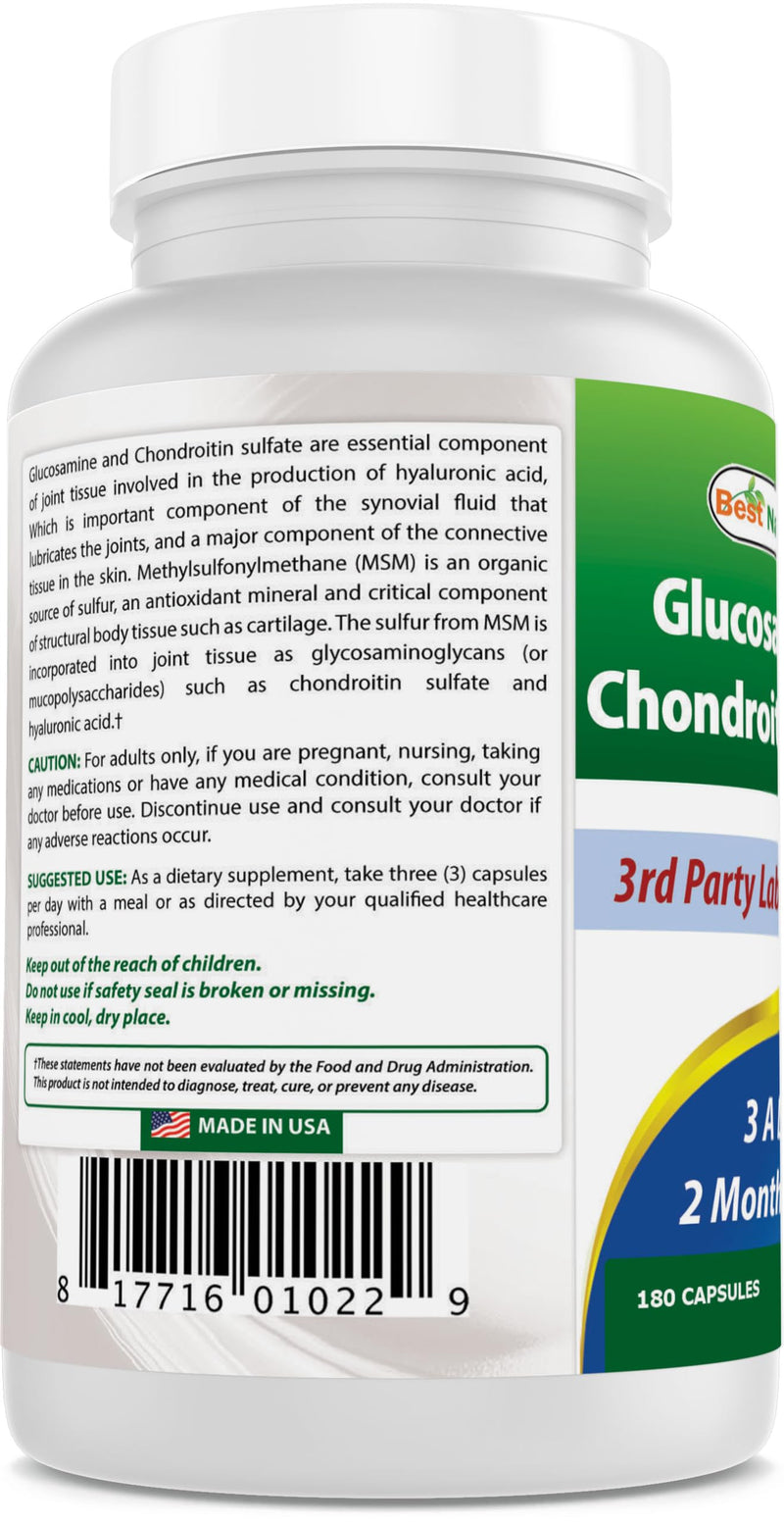 Best Naturals, Glucosamine Chondroitin and MSM Joint Supplements, 2600 mg per Serving, (180 Count (Pack of 3)) 540 Count (Pack of 1)