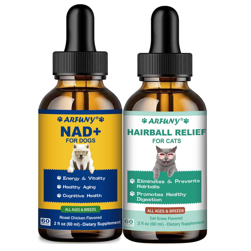 NAD+ for Dogs & Cat Hairball Drops - NAD+ for Longevity Supplements for Dogs Energy, Vitality, Healthy Aging, Cognitive Health - Lysine for Kitten Furball Treatment Supports Skin & Coat, Digestion