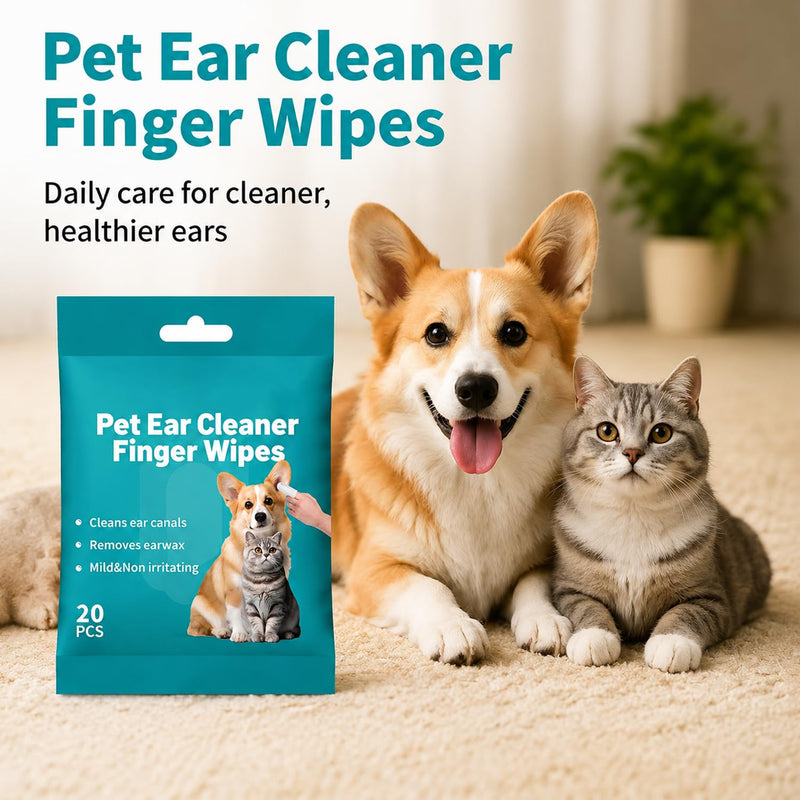 20 Pcs Pet Ear Cleaning Wipes for Dogs and Cats - Disposable Finger Sleeves, Gentle Ear Wax & Dirt Remover, Odor & Itch Relief, Non-Irritating Ear Care (20PCS) 20PCS