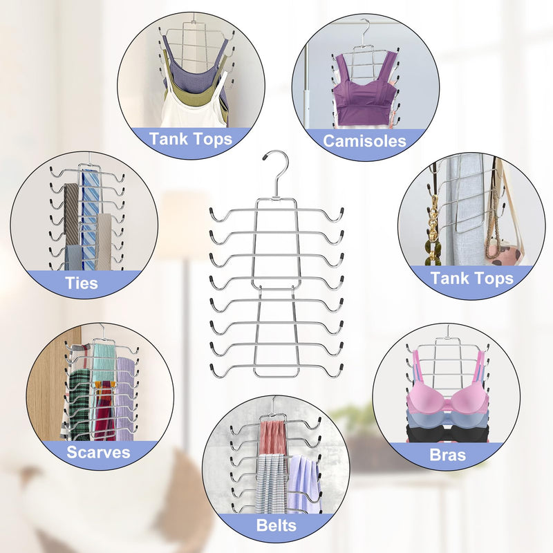 4Pcs Tank Top Hangers Space Saving Hanger Organizer Bra Hangers for Closet Organizer 360° Rotating Metal Closet Organizers and Storage Lingerie for Cami Bras Belts Swimsuits Lingeries Silver 4 Pack