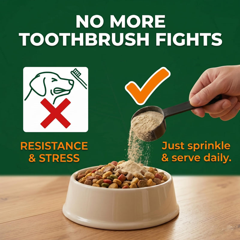 Dog Teeth Cleaning Powder - 8-in-1 Enzymatic Dog Dental Powder with 10B Probiotics & Brown Algae, No Brushing Breath Freshener, Targets Plaque & Tartar, 3.5oz