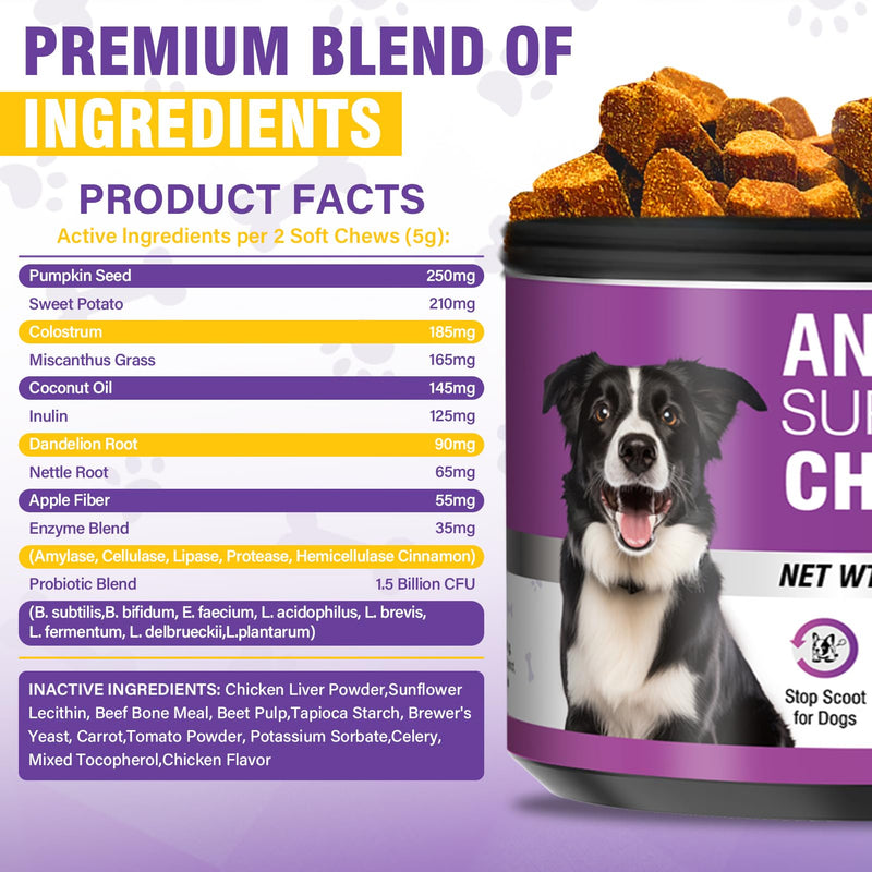 Dog Anal Gland Soft Chews 150 Stop Scoot for Dogs Supports Anal Gland Bowel Function Digestive Health Fiber Pumpkin Supplement for Dogs Pet Diarrhea Bowel Support Probiotics Digestive (Chicken Flavor) 150 Count(Pack of 1)