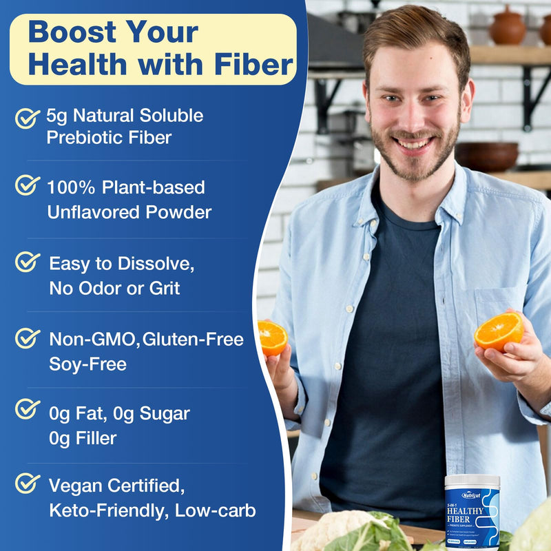 Fiber Powder Unflavored, 5g Soluble Fiber Supplement, 70 Servings | 5g Soluble Fiber with Acacia and Inulin for Daily Digestive Health and Regularity, Gluten Free, Sugar Free, Vegan 12 Ounce (Pack of 1)
