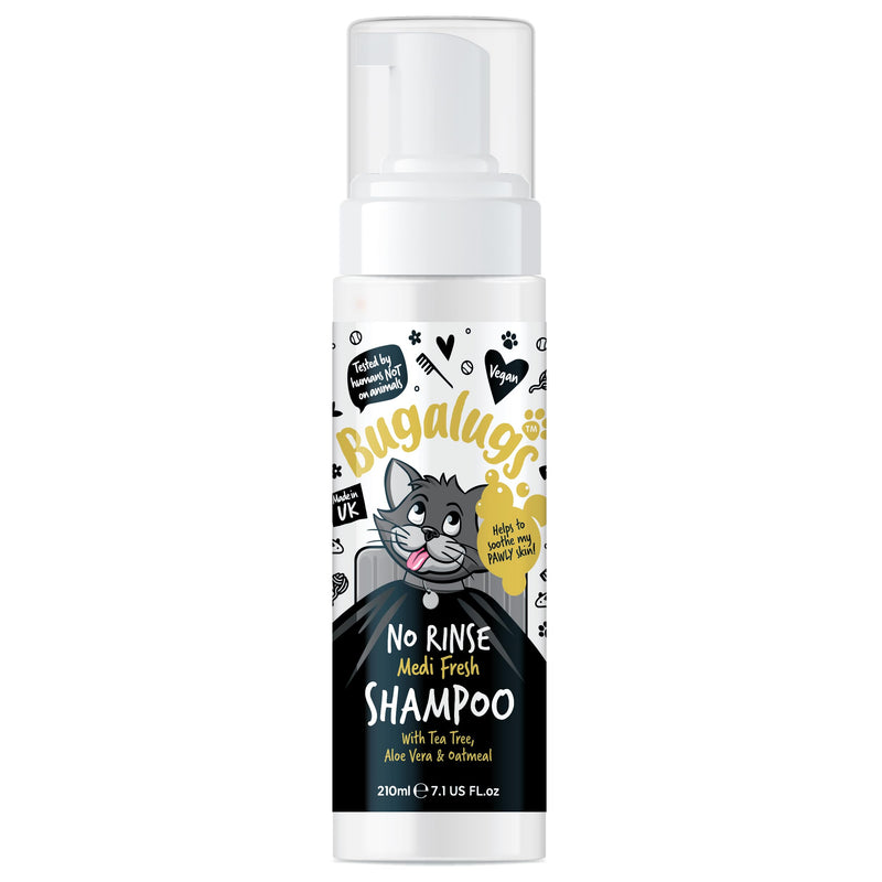Bugalugs No Rinse Cat Shampoo for itchy skin with Tea Tree & Aloe Vera. Brush through, no rinse shampoo & conditioner for cats and kittens. Foam action grooming dry kitten (No Rinse Shampoo)