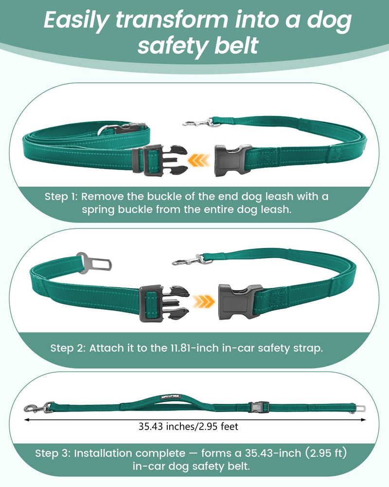 Hands Free Dog Leash, 2-in-1 Detachable Pet Seatbelt,5.9-9.2 ft Crossbody Dog Leash with Double-Sided Reflective for Walking, Hiking, Travel etc.(Orange) Green M & L (5.9-9.2 ft) - BeesActive Australia