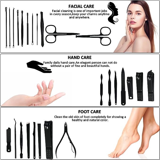 Manicure Set Professional Nail Clipper Kit - 26 Piece Stainless Steel Manicure Kit Nail Care Tools with Luxury Travel Case - BeesActive Australia