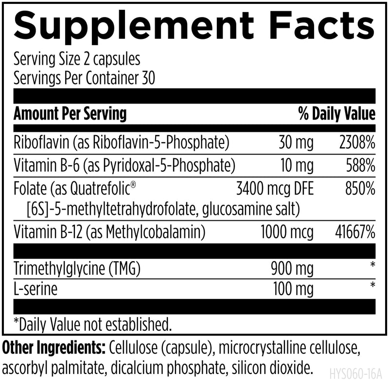 Designs for Health Homocysteine Supreme - Methylated B Vitamins with Riboflavin, B6, B12, Folate, L-Serine & TMG for Brain Support & Heart Health - Methylated Multivitamin (60 Capsules) 60 Count (Pack of 1)