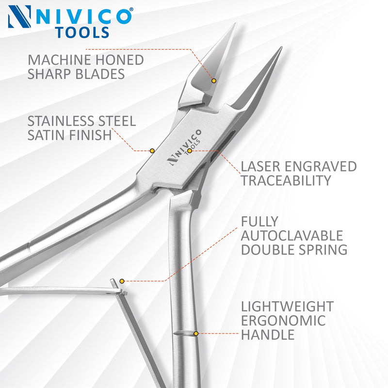 NIVICO Nail Cutter Corner Nipper Ingrown Toenail Trimmer 5" - 13cm Double Leaf Wire Spring, Podiatry Stainless Steel Nail Nippers, Professional Nail Cutter for Thick Toenails for Seniors