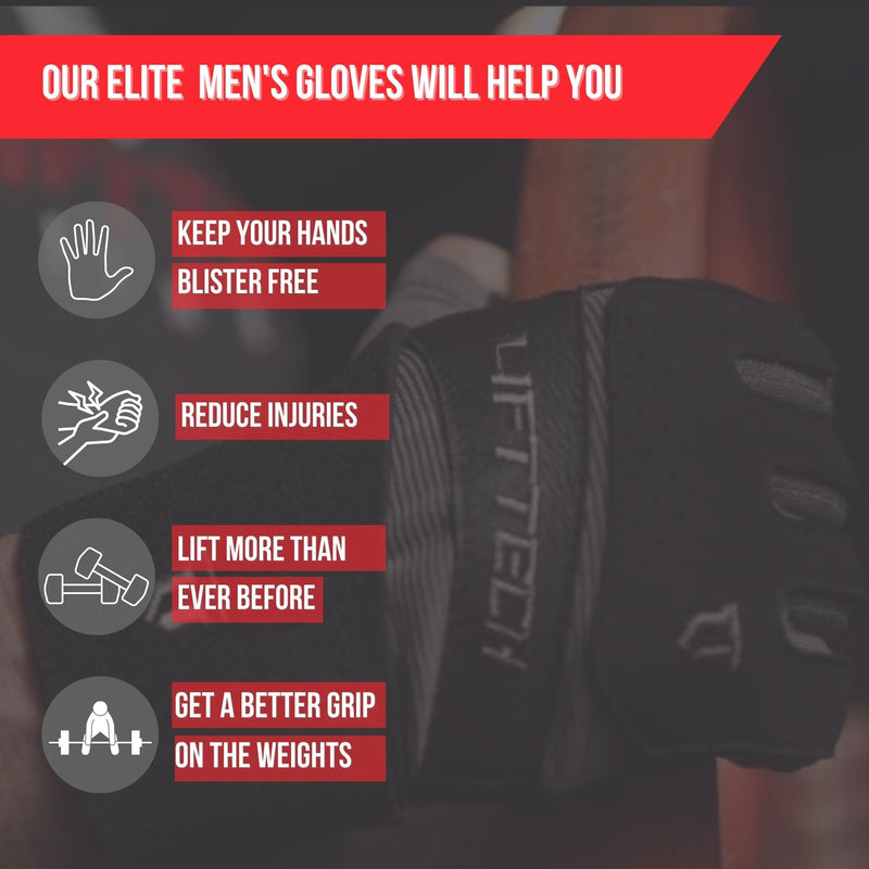 Lift Tech Men's Klutch Weight Lifting Gloves with Wrist Support - Weight Lifting Gloves for Men Into Weights, Strength Training, Powerlifting - Wrist Support Gloves - Black & Silver Medium