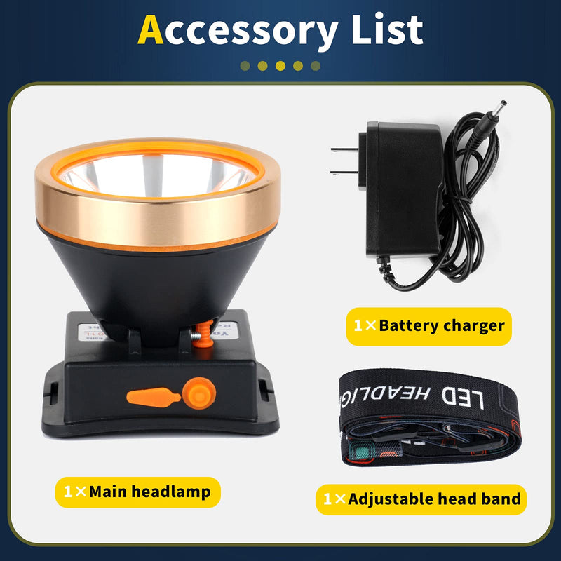 Coon Hunting Light, Super Bright LED Headlamp with 2 Light Modes, Waterproof & Rechargeable Hard Hat Headlight, Adjustable Gold Miner Torch for Hunting, Fishing, Hiking, Camping, Outdoor Adventure Gold-White Light