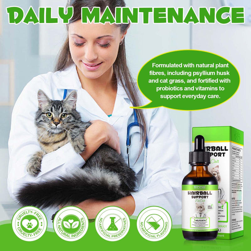 Natural Hairball Relief Drops for Cats with Psyllium & Cat Grass | Supports Healthy Digestion & Regular Bowel Movements | Added Probiotics & Prebiotics | Cat Hairball Treatment Drops(60ml)