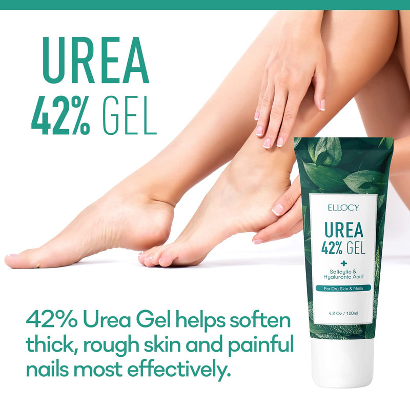 42% Urea Gel - Max Plus Salicylic & Hyaluronic Acid cracked heel repair callus remover for Elbows, Feet, and Hands, and cracked heel, calloused feet remover gel 4oz