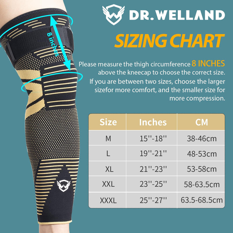 Dr.Welland Leg Sleeves (PAIR) Copper Infused for Arthritis,Meniscus Tear, ACL, MCL, Joint Pain Relief - Thigh & Calf Support XX-Large