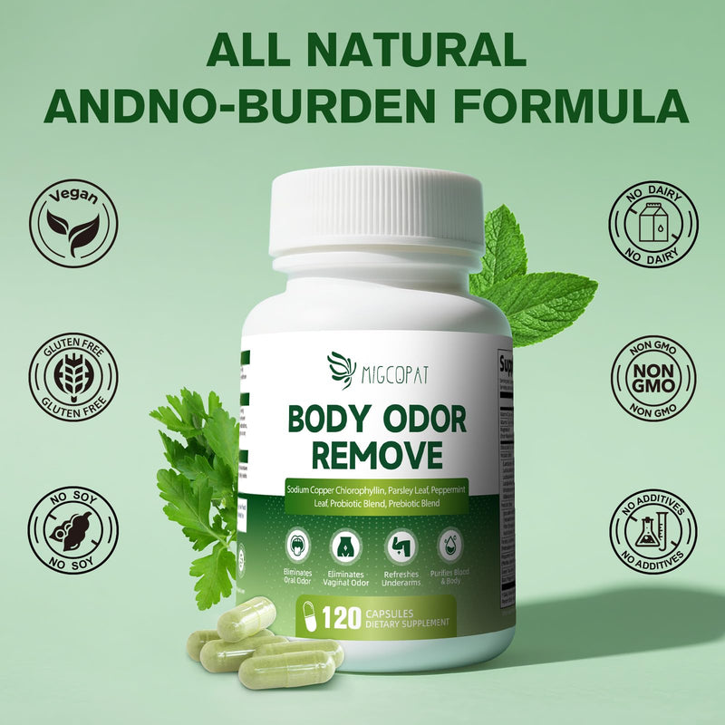 Chlorophyll Body Deodorizing Supplement, Chlorophyll Capsules with Parsley & Peppermint, Probiotic, Green Tea, Jerusalem Artichoke, Prebiotic, Supports Fresh Breath & Whole-Body Freshness, 120 Caps 120 Count (Pack of 1) - BeesActive Australia
