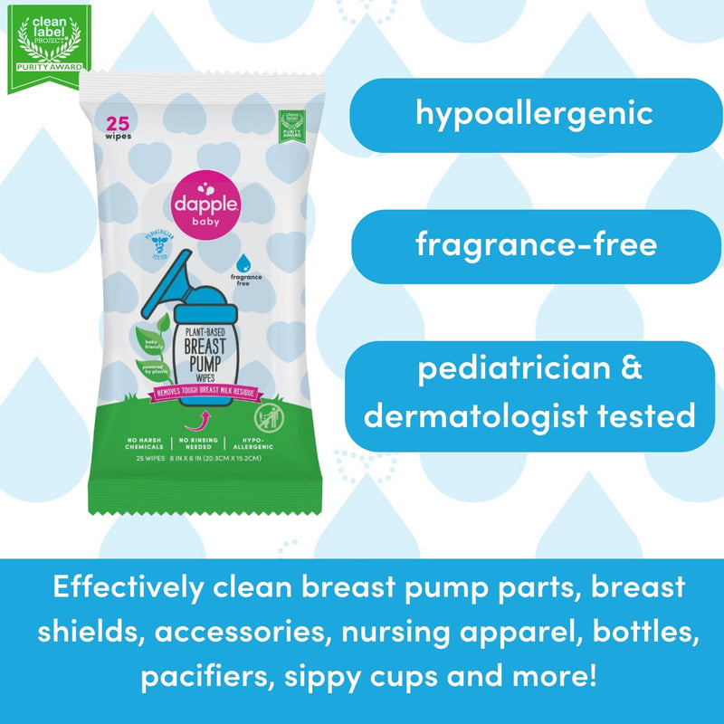 Dapple Baby Breast Pump Cleaner Wipes, Fragrance Free, 25 Count (Pack of 2) - Travel Breast Pump Cleaning Wipes Made in The USA Unscented 25 Count (Pack of 2) - BeesActive Australia