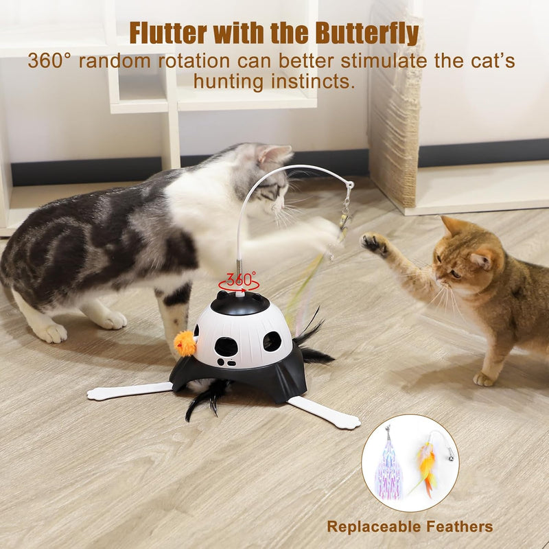 3-in-1 Automatic Cat Toys for Indoor Cats, Fluttering Butterfly, Whack a Mole, Rotating Feather Wand, USB Rechargeable Interactive Feather Toys for All Breeds (Black) Black - BeesActive Australia