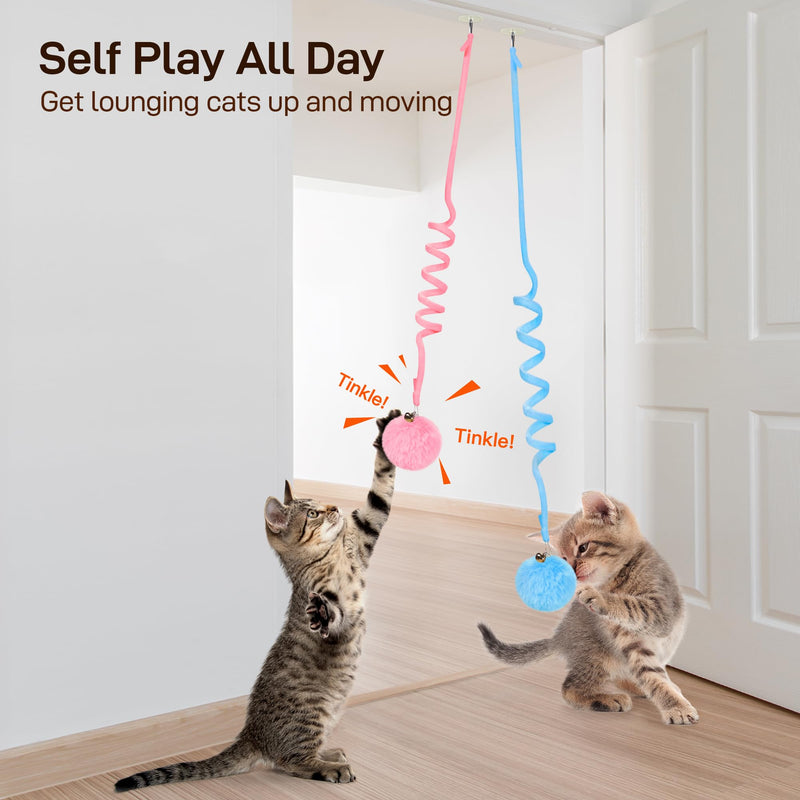 Potaroma Hanging Fluffy Cat Catnip Ball Toys 3 Pcs with Bell, Interactive Cat Teaser Retractable, Cat Toys Indoor Kitten Play Chase Exercise Physical Stimulation Classic - BeesActive Australia