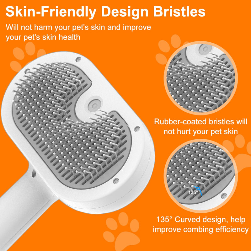 BIRDTOBR Steamy Cat Brush, 3 in 1 Cat Brush with Steam, Multifunctional Cat Spray Massage Comb, Steamy Cat Brush Eliminate Flying Hair with One Button for Cat and Dog-White White - BeesActive Australia