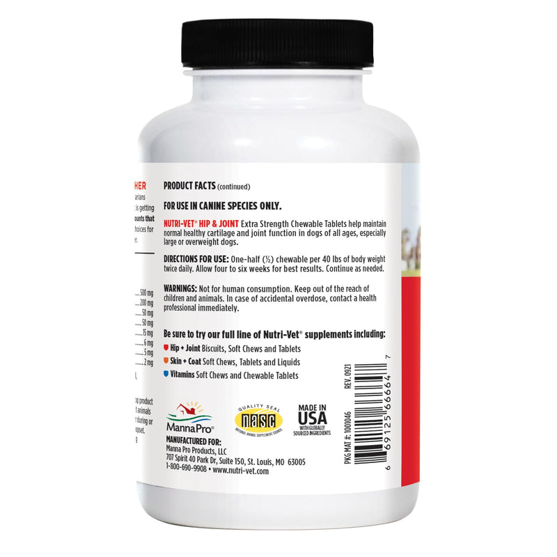 Nutri-Vet Extra Strength Hip & Joint Supplement for Dogs, Puppy Supplements, Dog Joint Supplement, Contains 500mg of Glucosamine, 200mg of Chondroitin, 50mg of MSM, Puppy Essentials, 120 Tablets 120 Count