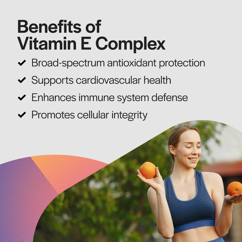 PureFormulas Vitamin E Complex, Full-Spectrum Vitamin E for Cardiovascular and Immune Support, Gamma-tocopherol Rich Antioxidant, Gluten-Free & Kosher, 120 Softgels for Antioxidant Protection