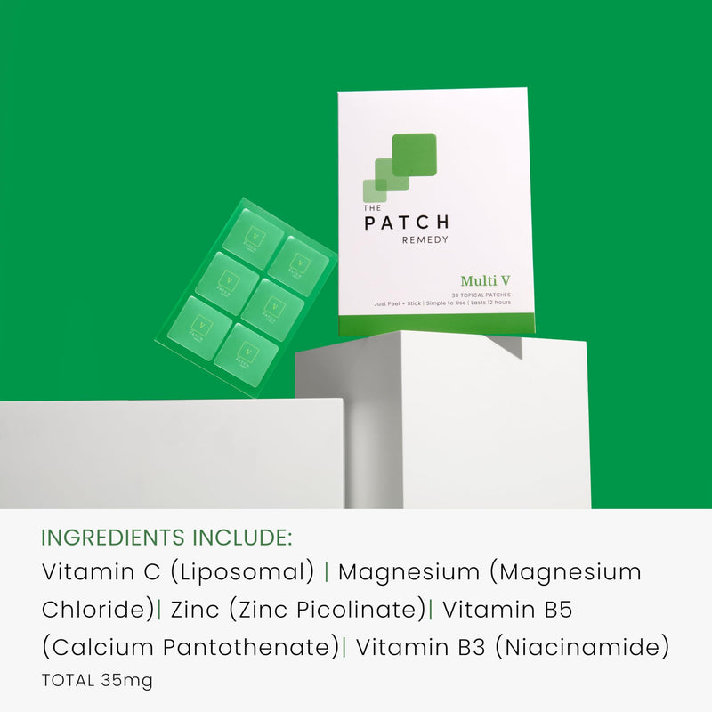 The Patch Remedy Multi V Patches - Vitamin Plus Blend with D3, K2, Magnesium Chloride, Zinc, Liposomal C, Potassium, Iodide, Biotin Plus More