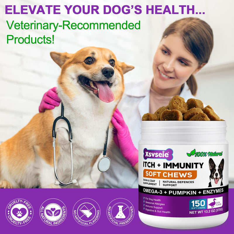 Dog Allergy Relief Treats(150 Chews) - Itchy Dog Skin Relief, Anti Itch Chews for Dogs - Soothe Itchy Skin, Paws, Eyes, Ears - Stop Itching, Licking, Scratching for All Breeds and Sizes 1