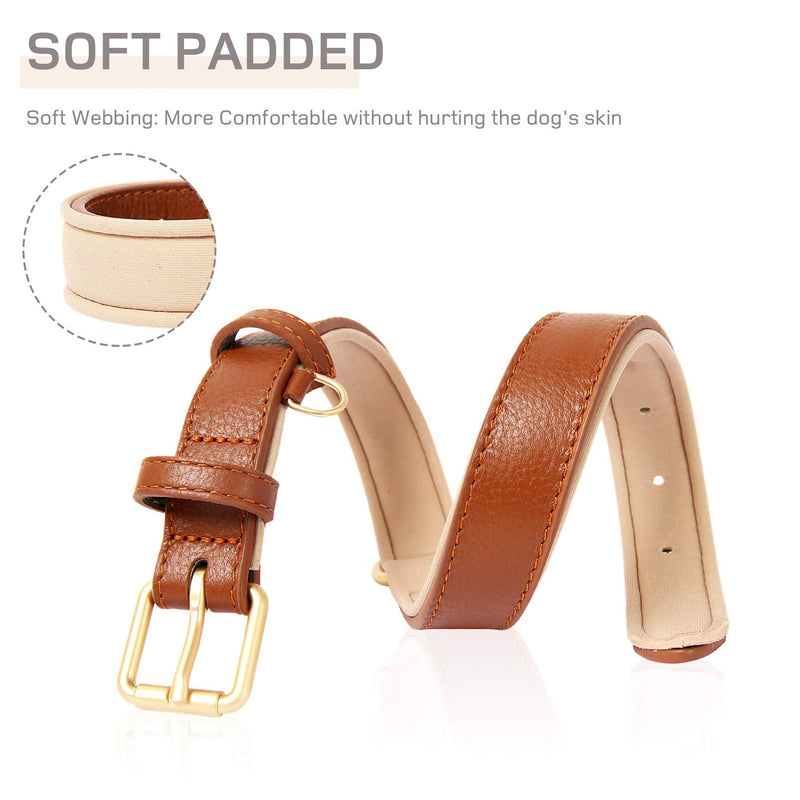 HEELE Dog Collar, Dog Collar with Padded and Genuine Leather, Adjustable Collar for Puppies, Medium, Small Dogs, Brown, M M (Pack of 1) - BeesActive Australia