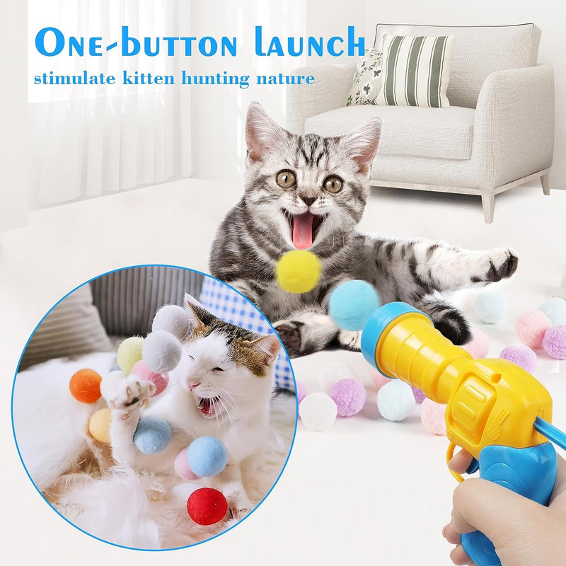 Mewlmart Cat Toys Interactive for Indoor Cats with Interactive Launchers Kitty Toys Cat Toys for Indoor Cats Self Play Cat Ball Toy Pom Pom Balls Puff Balls 100 Balls Cat Enrichment Toys 100 Pcs - BeesActive Australia