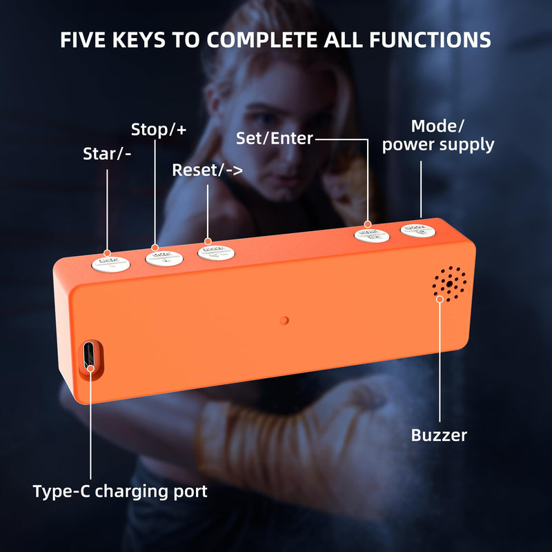 Mini Portable Gym Timer Clock, Large LED Digital Display Screen, Powerful Magnet, Powerful Battery, Count up/Down, Stopwatch, Exercise Interval Timer, Eight Fitness Modes, Suitable for Home and Gym Orange