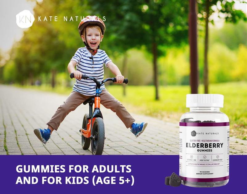 Kate Naturals Elderberry Gummies with Vitamin C and Zinc for Adults & Kids. Tasty Sambucus Elderberry Gummies for Immune Support (90 Gummies, 45 Day Supply) | Sambucus Elderberry Gummy with Vitamin C and Zinc for Immune Support, Tasty for Adults & Kids