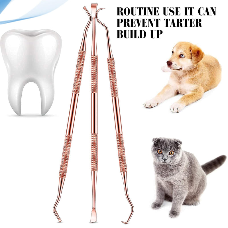 Hotop 3 Pieces Dog Dental Tooth Scaler and Scraper Stainless Double Headed Tarter Removing Tool Scraper Pet Teeth Cleaning Tools for Dog and Cat (Rose Gold) Rose Gold