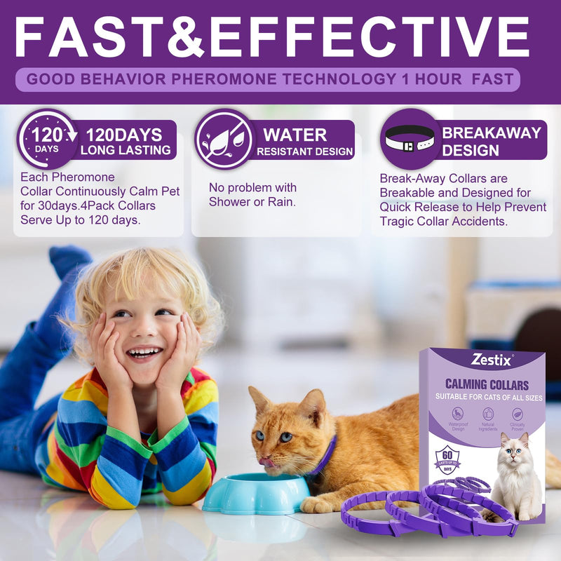 Cat Calming Collar with Pheromone & Lavender, Adjustable Waterproof Design, 30-Day Anxiety Relief, 4-Pack for Multi-Cat Stress & Travel L1